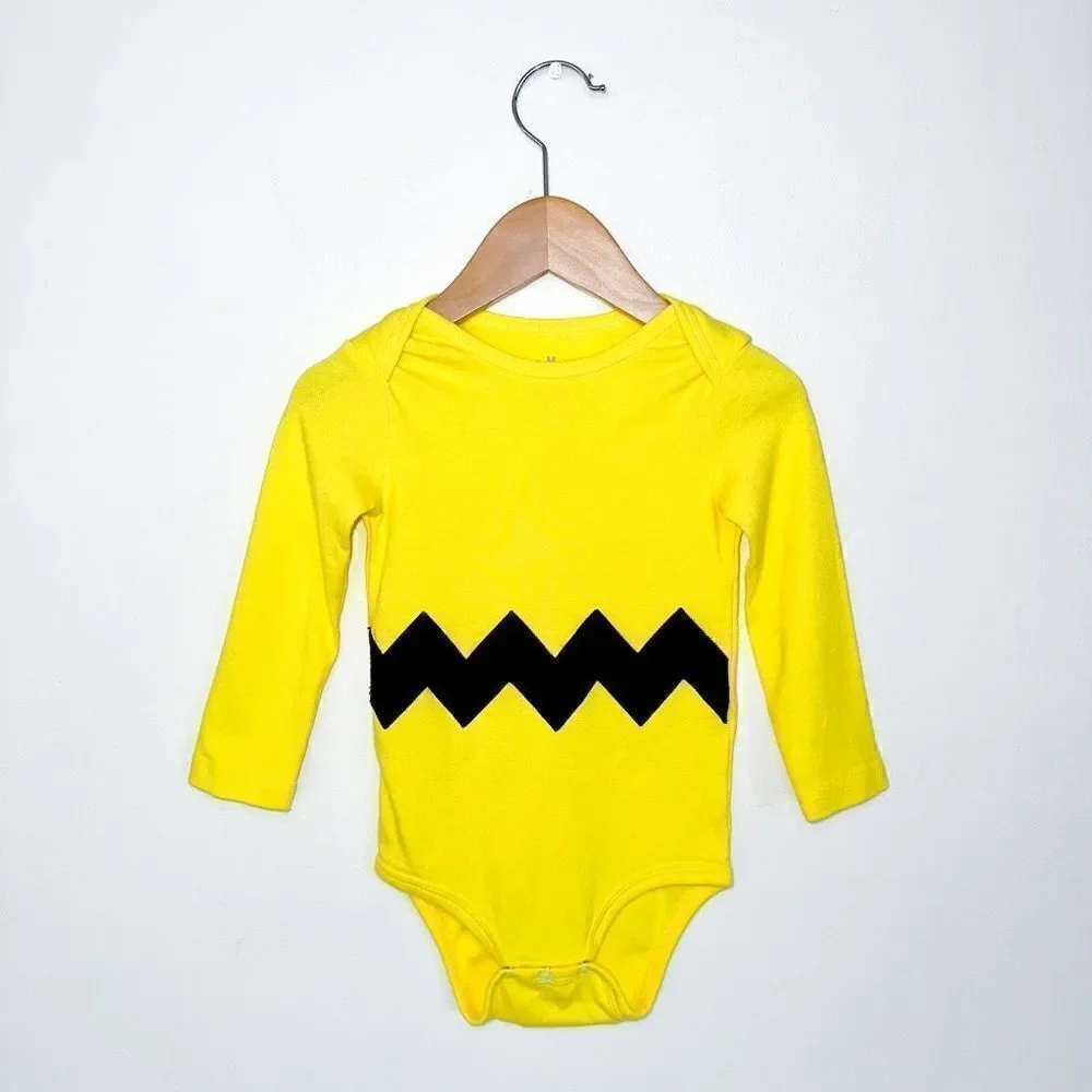 Primary Gender Neutral Baby Charlie Brown Handmade Yellow Long sleeve Onesie